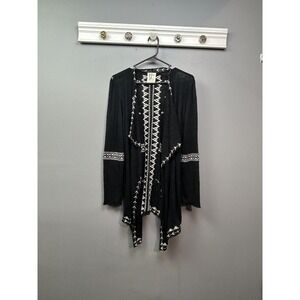 Haute Project Cardigan Womens S Black Embroidered Waterfall Open Front T4088R